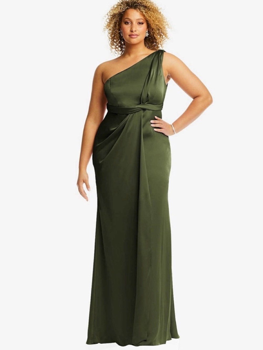 Dessy Collection Olive Green One-Shoulder Dress Size 20